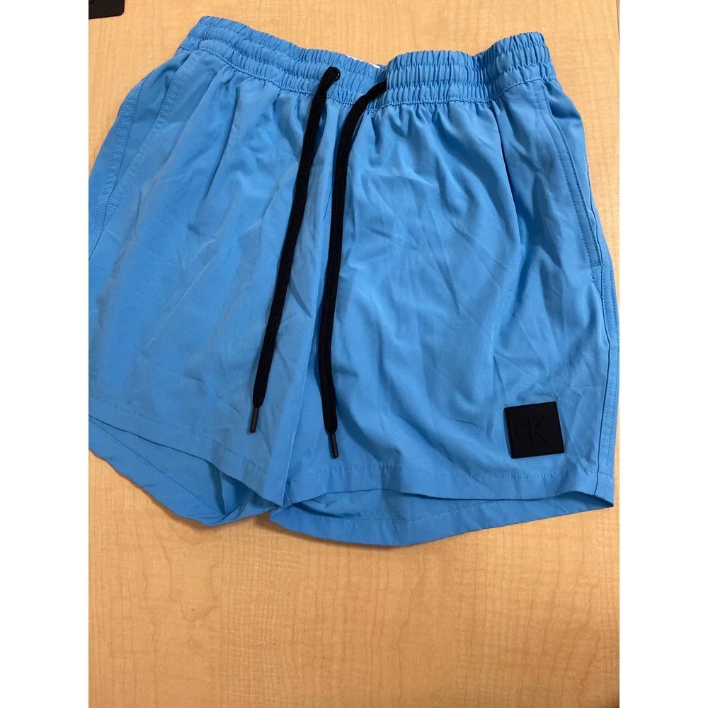 Calvin Klein Swimwear Mens Light Blue Drawstring Mesh Lined Swim Trunks Size M